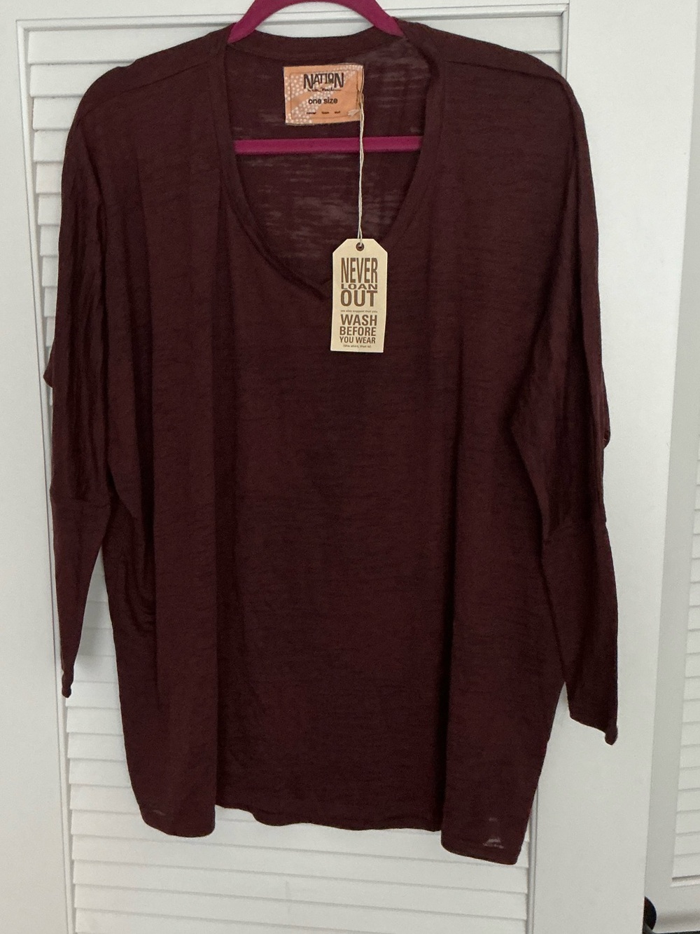 Nation LTD Women's Long Sleeve Sheer Knit Top - Wine